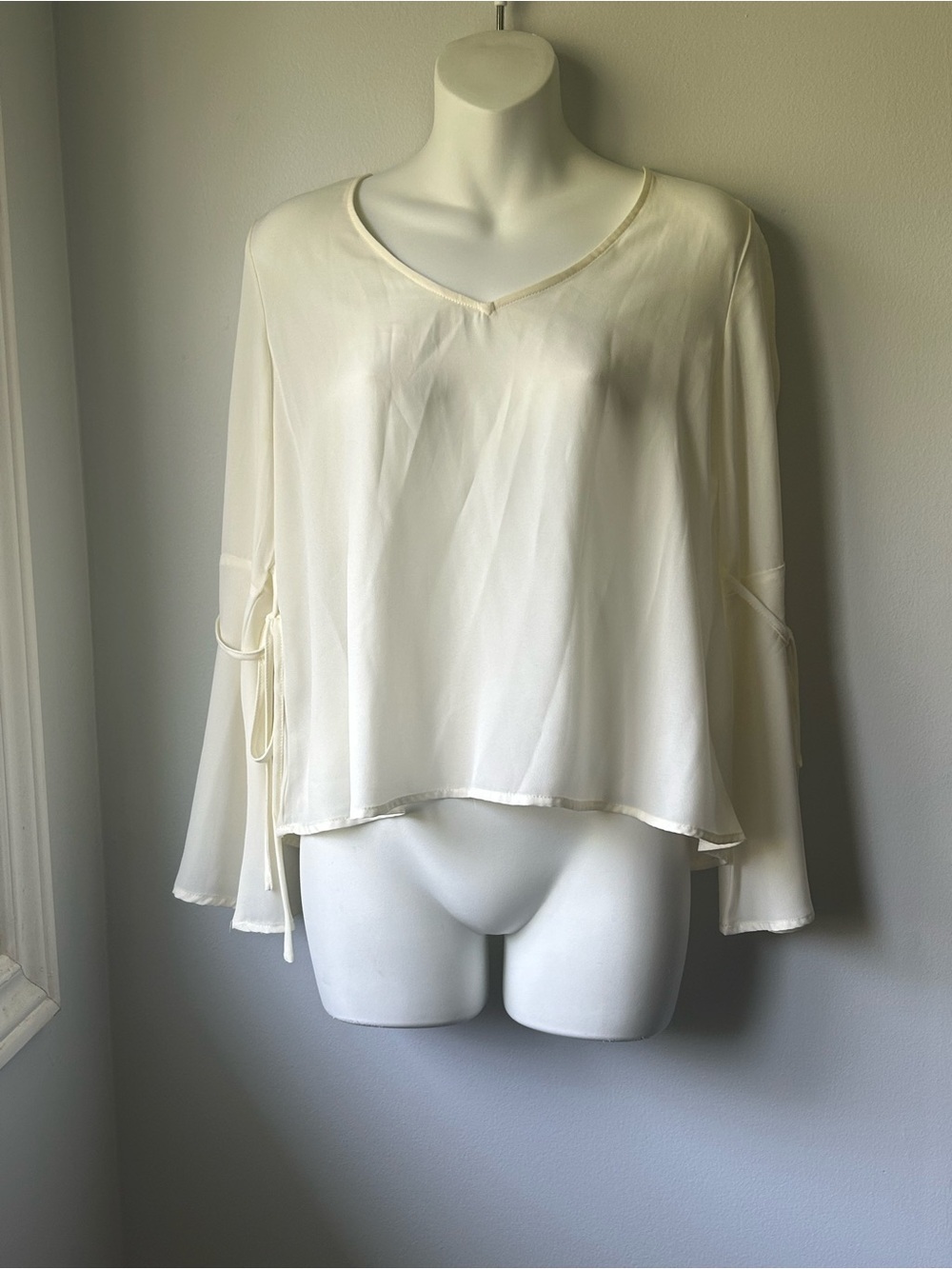Revamped Cream V-Neck Bell Sleeve Flowing Blouse - Picture 2 of 10